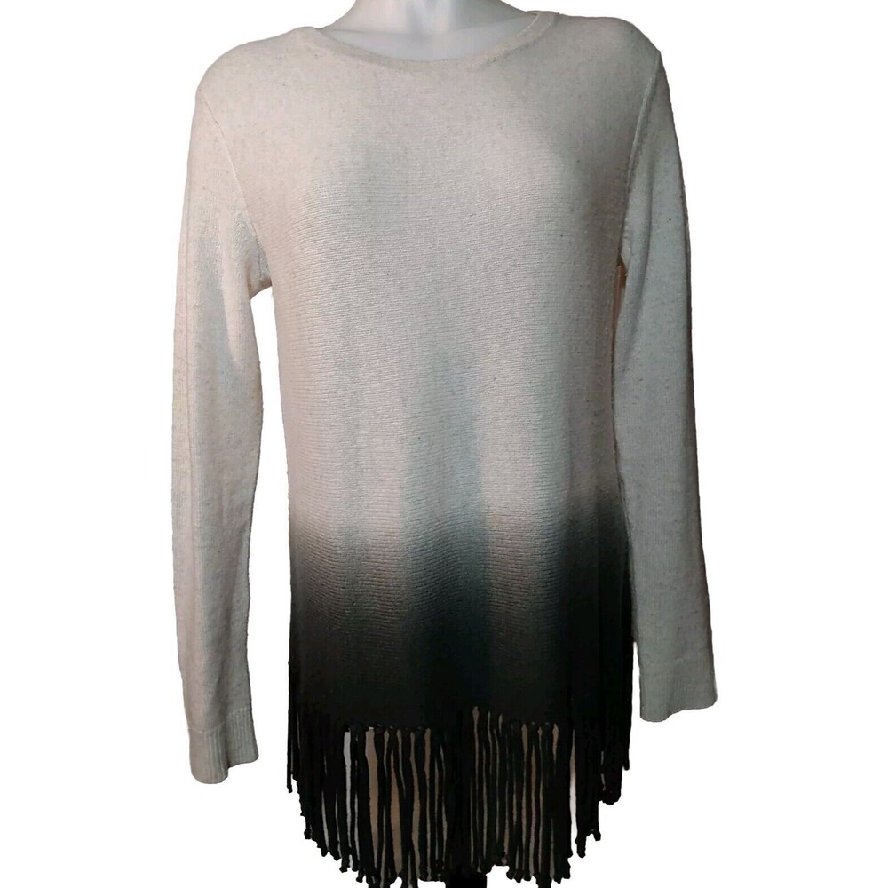 Aqua Women Ombre Gray‎ Green Fringe Cashmere Long sleeve Sweater Size Small